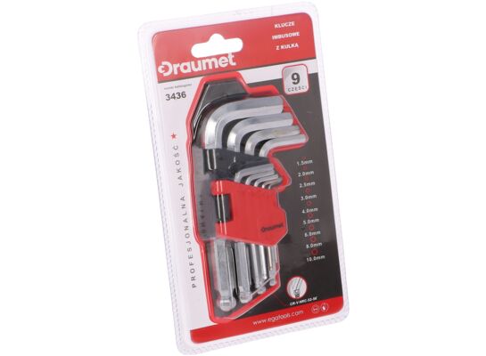 Klucze imbusowe krótkie z kulką 9 sztuk DRAUMET
