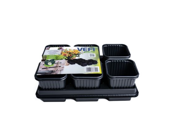 Doniczki z podstawkami 8 x 8 cm 6 komórek czarny 2 sztuki