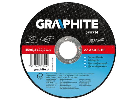 Tarcza szlifierska do metalu 115 x 6,4 x 22,2 mm, 27 A30-S-BF GRAPHITE