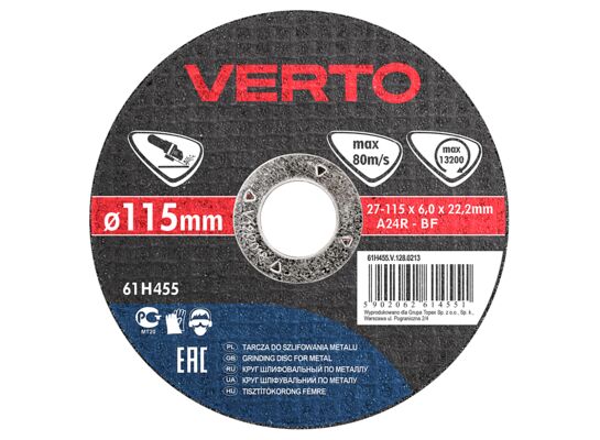 Tarcza szlifierska do metalu 115 x 6,0 x 22,2 mm VERTO