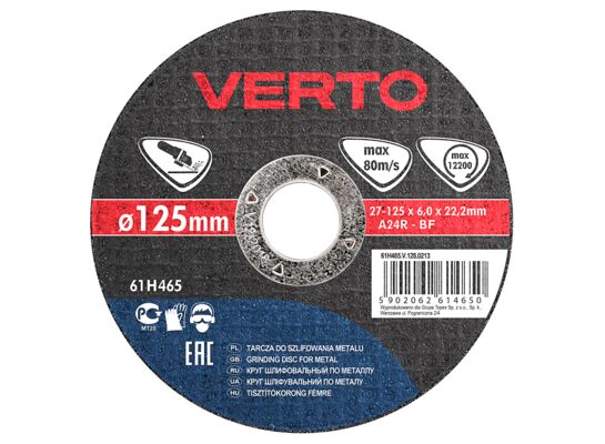 Tarcza szlifierska do metalu 125 x 6,0 x 22,2 mm VERTO