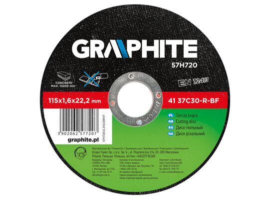 Tarcza tnąca do kamienia 115 x 1,6 x 22,2 mm, 41 37C30-R-BF GRAPHITE