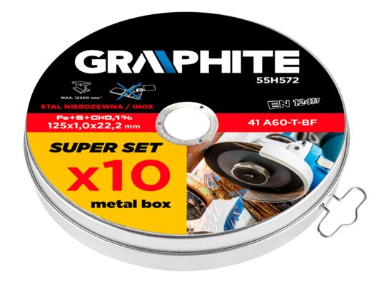 Tarcza tnąca do metalu 125 x 1,0 x 22,2 mm, 41 A60-T-BF, INOX, 10 sztuk GRAPHITE