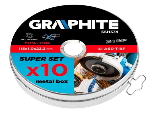 Tarcza tnąca do metalu 115 x 1,0 x 22,2 mm, 41 A60-T-BF, 10 sztuk GRAPHITE