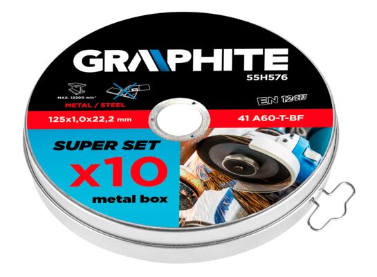 Tarcza tnąca do metalu 125 x 1,0 x 22,2 mm, 41 A60-T-BF, 10 sztuk GRAPHITE