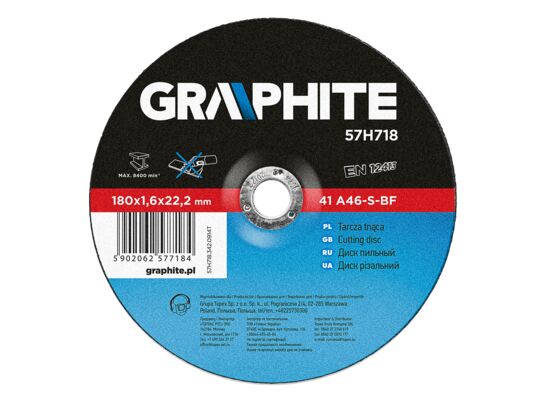 Tarcza tnąca do metalu 180 x 1,6 x 22,2 mm, 41 A46-S-BF GRAPHITE