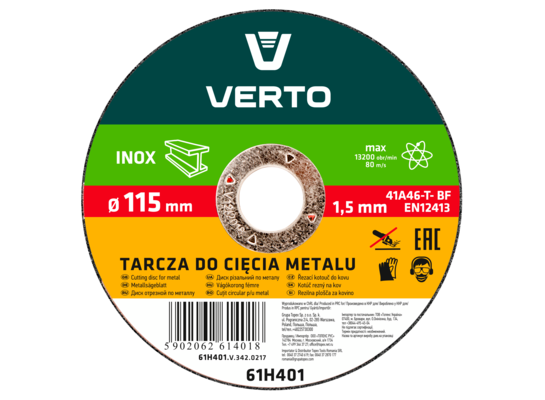 Tarcza tnąca do metalu 115 x 1,5 x 22,2 mm VERTO