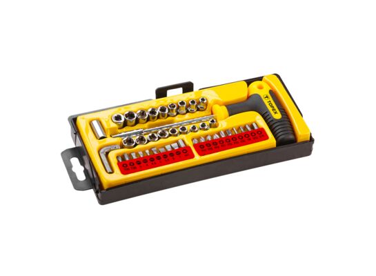 Końcówka wkrętakowa i nasadki z uchwytem, zestaw 41 sztuk TOPEX