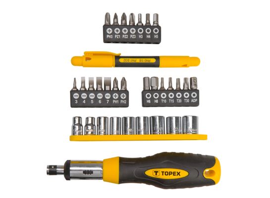 Końcówka wkrętakowa z uchwytem, zestaw 34 sztuki TOPEX