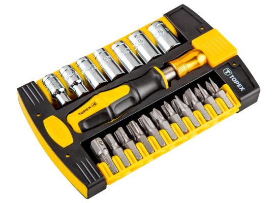 Końcówka wkrętakowa i nasadki z uchwytem, zestaw 30 sztuk TOPEX