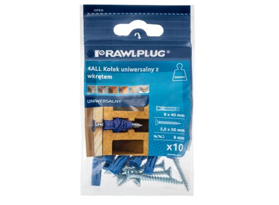 Kołek uniwersalny 4ALL 8 x 40 mm z Wkrętem, 10 szt.