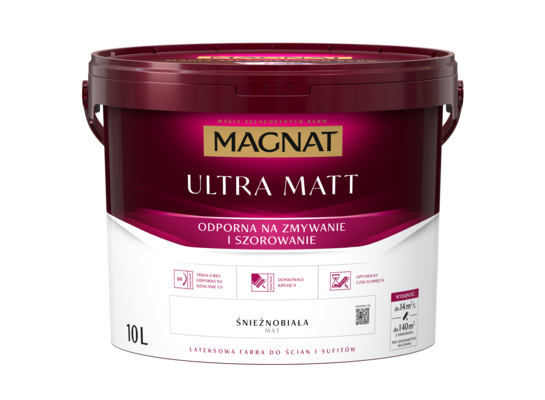 Farba emulsyjna Ultra Matt lateksowa biała 10 l Magnat 