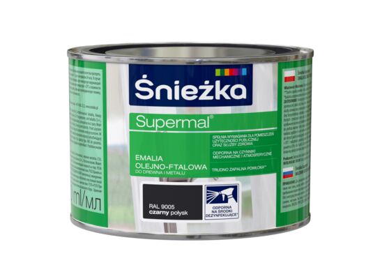 Farba emaliowa olejno-ftalowa Supermal czarna 400 ml Śnieżka 