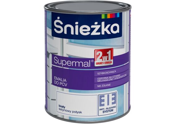 Farba emaliowa olejno-ftalowa Supermal Emalia do PCV biały 0,75 l Śnieżka 