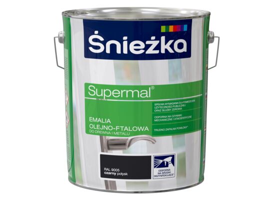 Farba emaliowa olejno-ftalowa Supermal czarny 10 l Śnieżka