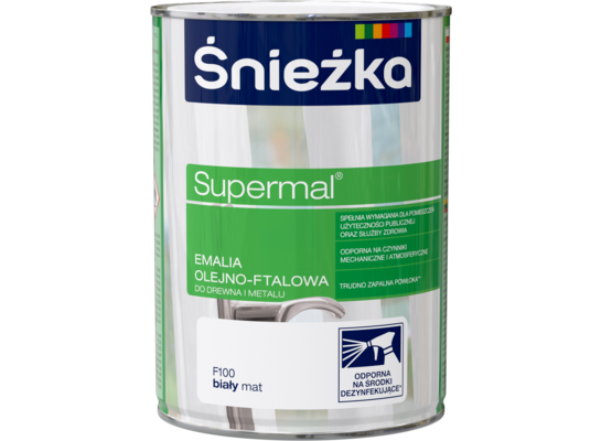 Farba emaliowa olejno-ftalowa Supermal mat biały 0,8 l Śnieżka