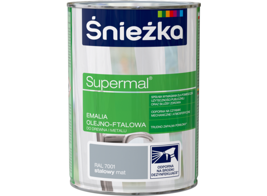 Farba emaliowa olejno-ftalowa Supermal mat stalowy 0,8 l Śnieżka