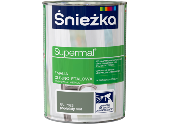 Farba emaliowa olejno-ftalowa Supermal mat popielaty 0,8 l Śnieżka