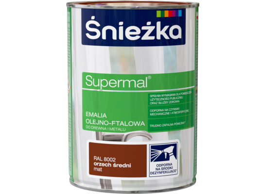 Farba emaliowa olejno-ftalowa Supermal mat orzech średni 0,8 l Śnieżka