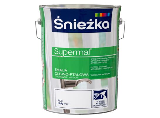 Farba emaliowa olejno-ftalowa Supermal mat biały 5 l Śnieżka