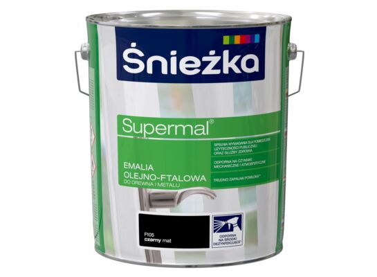 Farba emaliowa olejno-ftalowa Supermal mat czarny 10 l Śnieżka