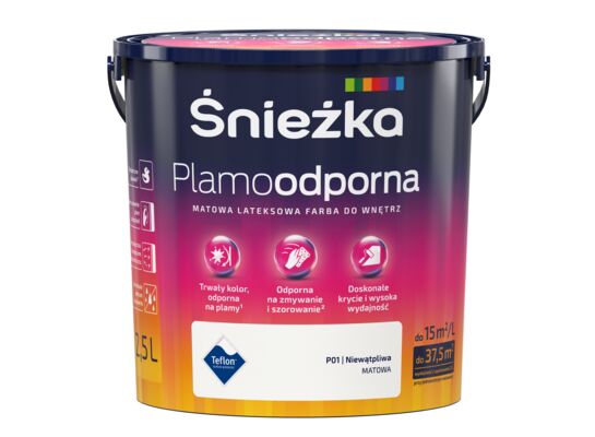 Farba lateksowa Plamoodporna niewątpliwa P01 2,5 l Śnieżka 