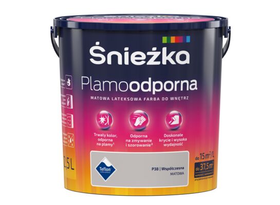 Farba lateksowa Plamoodporna współczesna P38 2,5 l Śnieżka