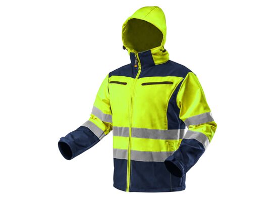 Kurtka robocza ostrzegawcza softshell z kapturem, żółta, rozmiar L NEO