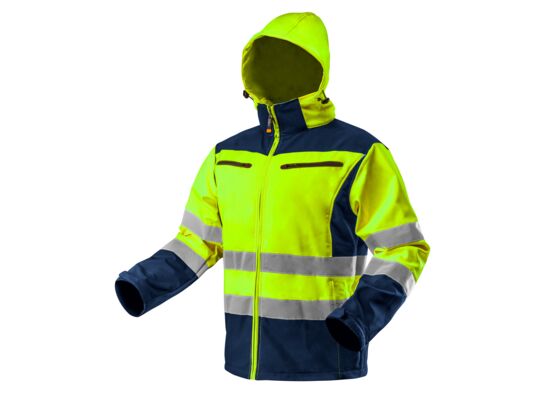 Kurtka robocza ostrzegawcza softshell z kapturem, żółta, rozmiar S NEO