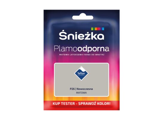 Farba lateksowa Plamoodporna TESTER nowoczesna P26 30 ml Śnieżka