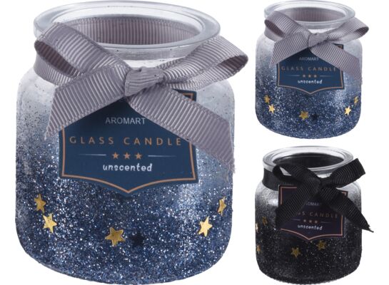 Świeca w szklanym słoiku brokat 6 x 6,5 cm cm mix