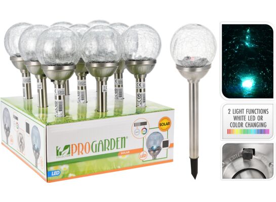 Lampa solarna inox ze szklaną kulką 11 x 35,8 x 11 cm