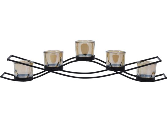 Świecznik metalowy 5 bursztynowych szklanych naczyń na świece 12,8 x 53,5 cm