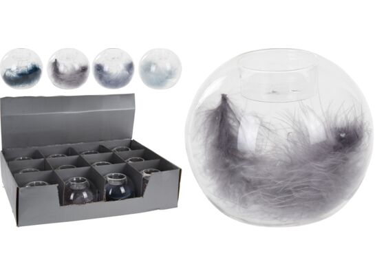 Świecznik z piórkiem szkło mix 10 cm