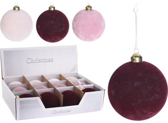 Bombka szklana 10 cm z aksamitnym wykończeniem mix