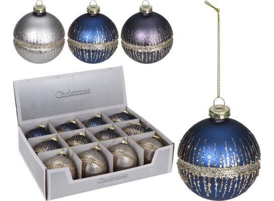 Bombka zdobiona złotym brokatem 8 cm mix