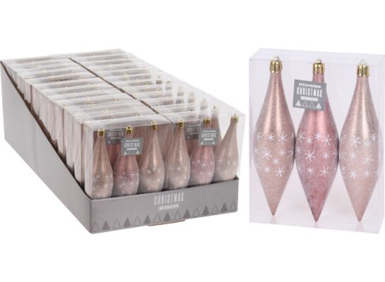 Bombka w kształcie sopla różowo-łososiowa 3 sztuki mix