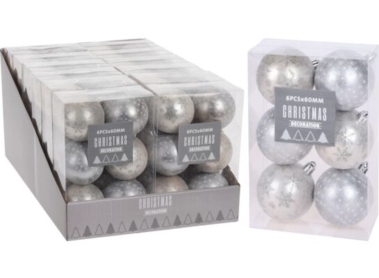 Bombka plastikowa srebrna 6 cm 6 sztuk mix