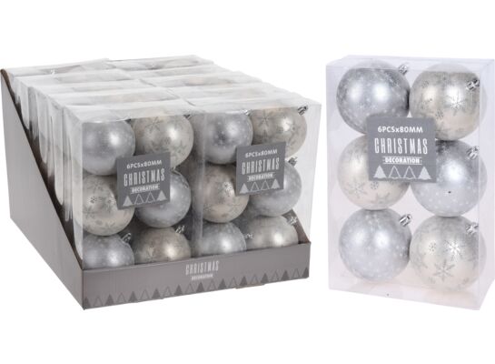 Bombka plastikowa beżowo-srebrna 8 cm 6 sztuk mix