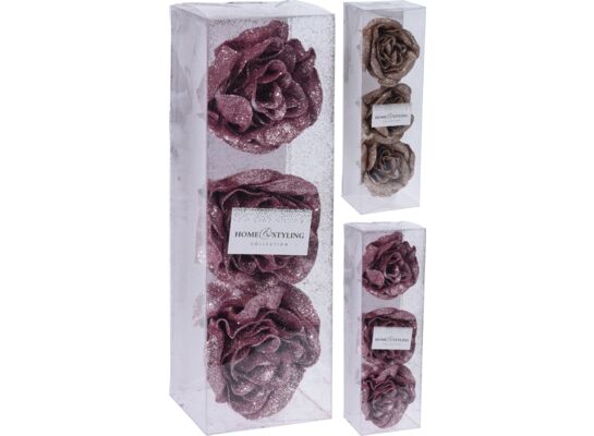 Kwiat na klipsie róża 6 cm 3 sztuki mix