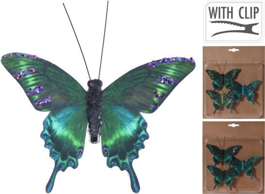 Motyl na klipsie niebiesko-zielony 3 sztuki mix