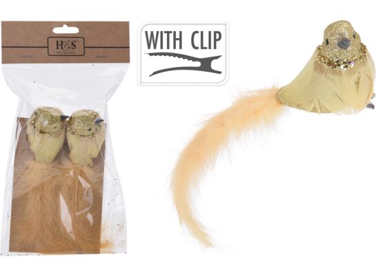 Ptaszek na klipsie złoty 16 cm 2 sztuki