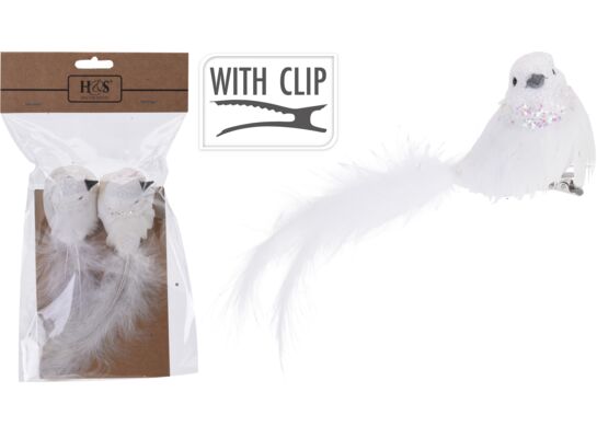 Ptaszek na klipsie biały 16 cm 2 sztuki