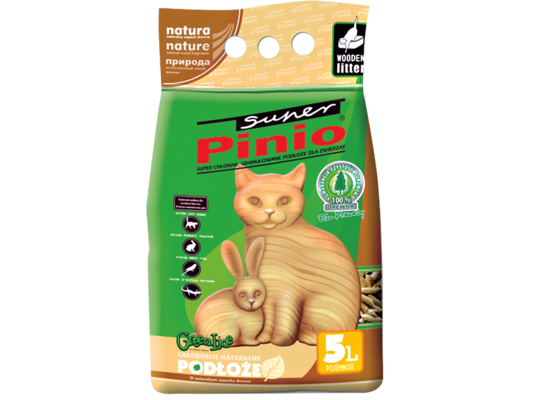Podłoże higieniczne dla kotów, chomików, świnek morskich, królików, szynszyli oraz ptaków Drzewne Niezbrylające Naturalne 5 l Super Pinio