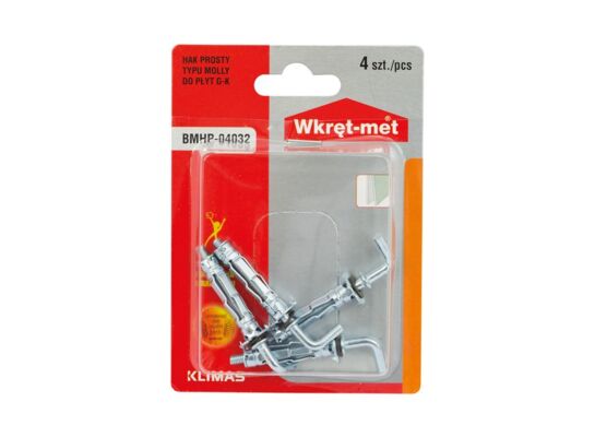 Kołek stalowy typu "molly" z hakiem prostym M4 x 38 Wkręt-met