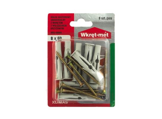 Kołek uniwersalny 8,0 x 50 z wkrętem z łbem stożkowym 4,5 x 60 Wkręt-met