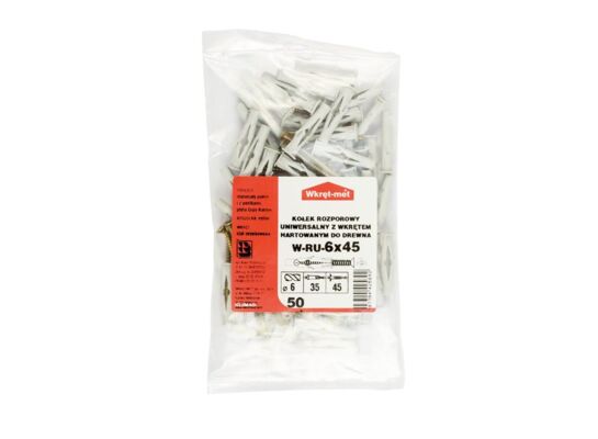 Kołek uniwersalny 6,0 x 35 z wkrętem z łbem stożkowym 3,5 x 45 Wkręt-met