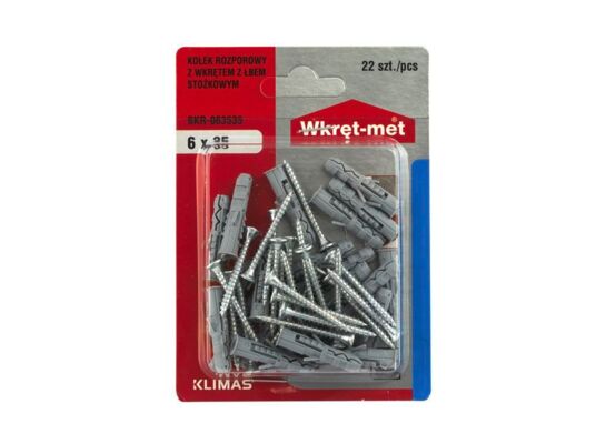 Kołek rozporowy z wkrętem z łbem stożkowym 6,0 x 30 Wkręt-met