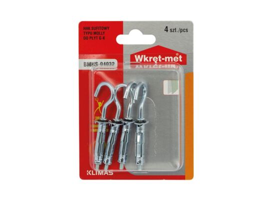 Kołek stalowy typu "molly" z hakiem półpełnym M4 x 38 Wkręt-met