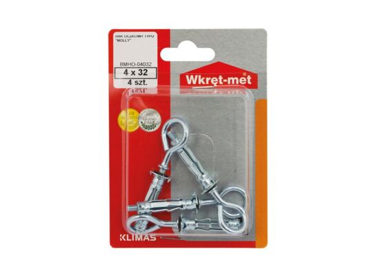 Kołek stalowy typu "molly" z hakiem oczkowym M4 x 38 Wkręt-met